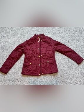 a new day Quilted Burgundy Snap-Front Jacket with Gold-Tone Hardware